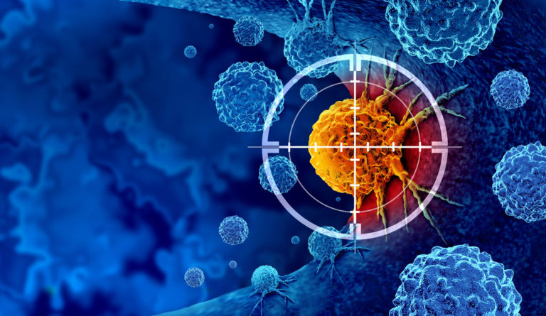 Colorful rendition of targeting a cancer growth.
