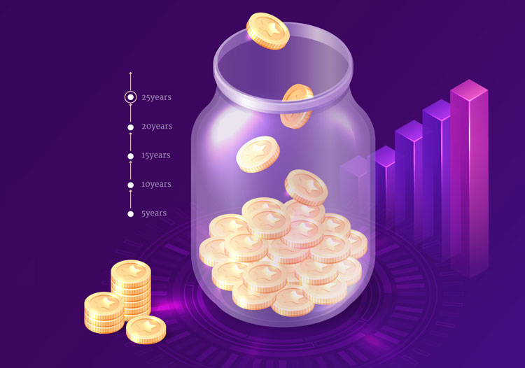 coin jar on purple background