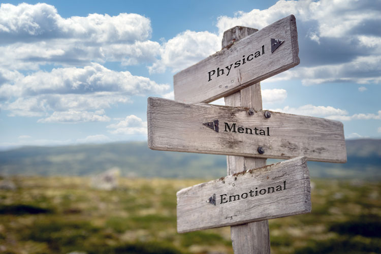 Crossroads sign for physical, mental, and emotional roads