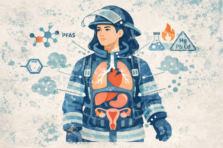 female firefighter exposed to to toxic elements