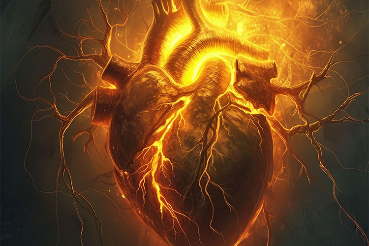 Conceptual Illustration of a human heart on fire