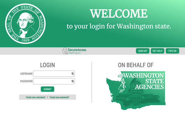 Washington State login page